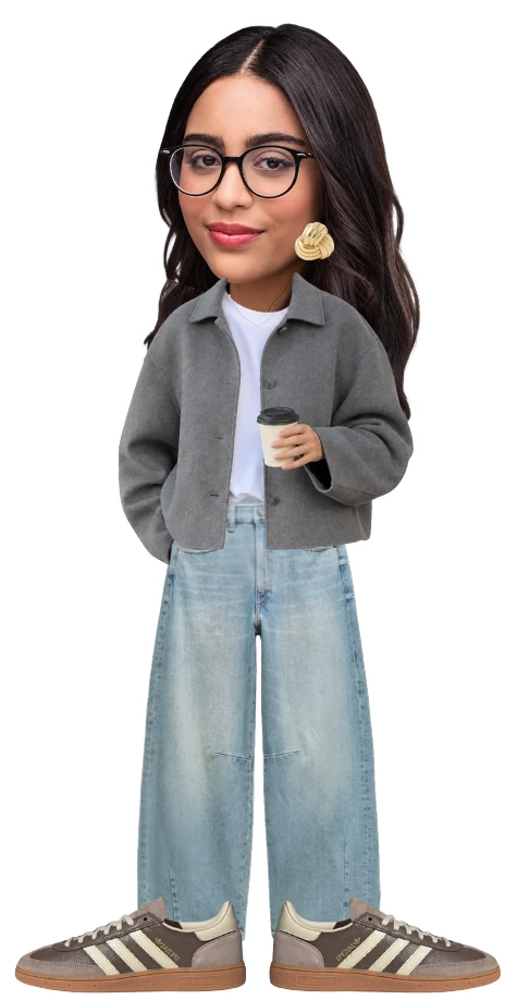 Illustrated Camila Astacio holding a coffee